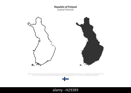 Republic of Finland isolated map and official flag icons. vector Finnish political map illustration. Suomi geographic banner tem Stock Vector