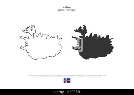 Republic of Iceland isolated map and official flag icons. vector Iceland political maps icon. Nordic Island Country geographic b Stock Vector