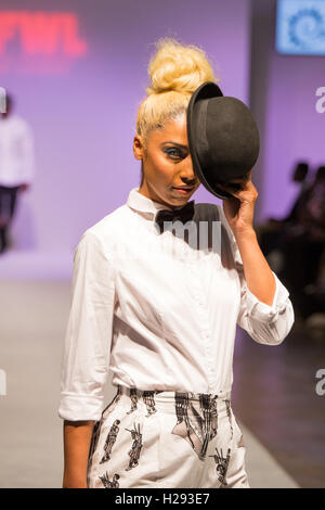 Cotilda is showcased at the AFWL Africa Fashion Week London in the West Hall at the Kensington Olympia London. Stock Photo