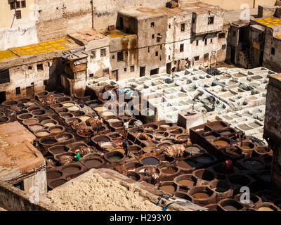 The Chouwara traditional leather tannery in Fez (Morocco) Stock Photo
