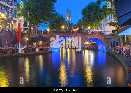 Night Dom Tower and bridge, Utrecht, Netherlands Stock Photo