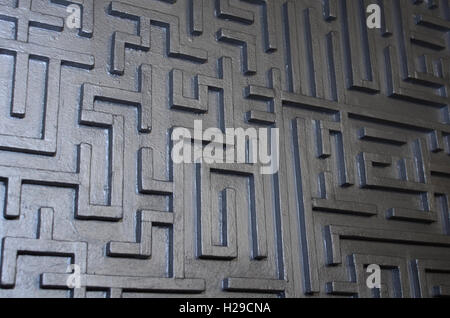 Pictures taken during the construction of handmade wooden labyrinths and mazes decorative panels and some mosaics . Stock Photo