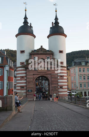 The Karl Theodor Bridge, commonly known as the Old Bridge, is a stone bridge in Heidelberg, crossing the Neckar River. Stock Photo