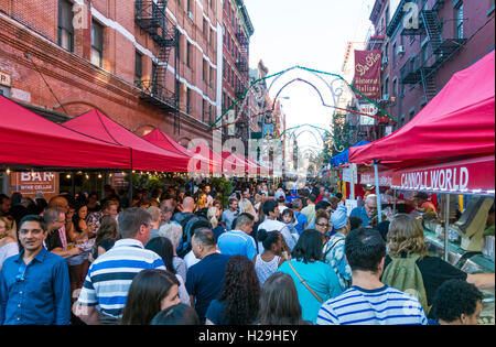 A crowd on Mulberry Street at the San Gennaro Feast in Little Italy in New York City Stock Photo