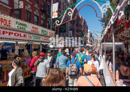 A crowd on Mulberry Street at the San Gennaro Feast in Little Italy in New York City Stock Photo