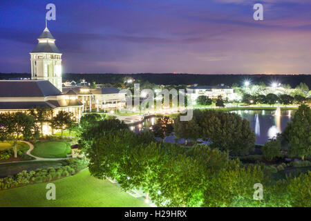 St. Saint Augustine Florida,World Golf Village,night,water,lake,Hall of Fame,tower,FL160801046 Stock Photo