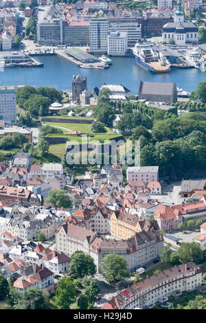 Rooftops of Bergen City, from Mount Floyen, Hordaland region, Norway ...