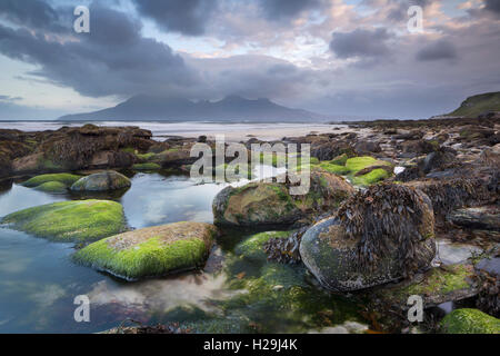 Rum from Singing Sands beach Cleadale, Isle of Eigg Scotland Stock Photo