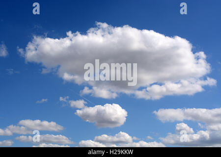 Fluffy cloud, in blue sky,  nicely framed. Stock Photo