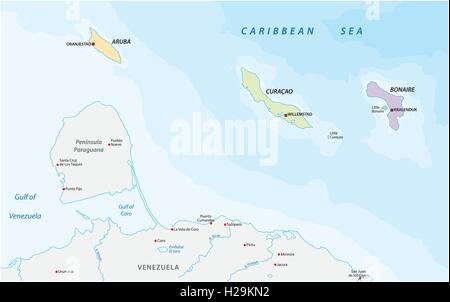 location map of the ABC islands in the Caribbean sea Stock Vector