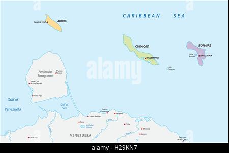 location map of the ABC islands in the Caribbean sea Stock Vector