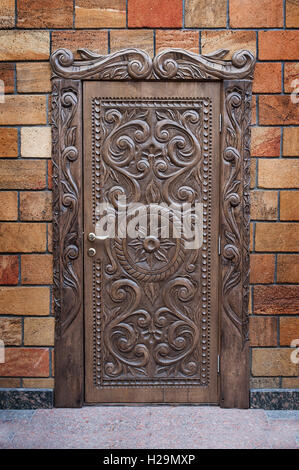 Vintage old Wooden front door of home Stock Photo