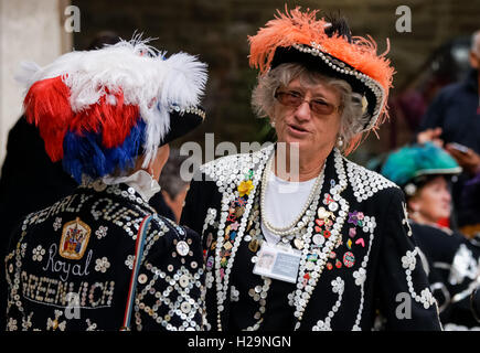 Pearly Kings and Queens Harvest Festival at Guildhall Yard, London England United Kingdom UK Stock Photo