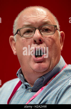 Liverpool, UK. 26th September 2016. General Secretary of the Communication Workers Union (CWU) Dave Ward speaks at day two of the Labour Party Conference in Liverpool. Credit:  Russell Hart/Alamy Live News. Stock Photo