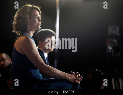 Director Juan Antonio Bayona and actors Sigourney Weaver and Lewis Macdougall at premier of 'A Monster Calls'  26/09/2016  Madrid © Gtres Información más Comuniación on line,S.L./Alamy Live News Stock Photo