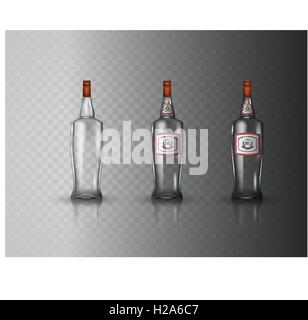 Glass vodka bottle with screw cap. Stock Vector