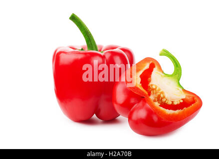 Fresh red pepper and a cut one isolated on a white background Stock Photo