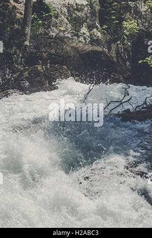 Wild river stream with splashing water in a mountain creek Stock Photo