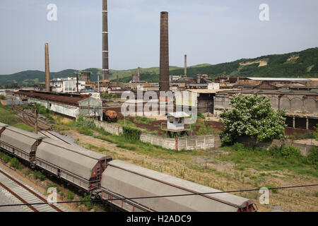 The abandoned and disused Carbosin plant of Ceausescu's era, in Copsa Mica, Transylvania, Romania, east Europe Stock Photo
