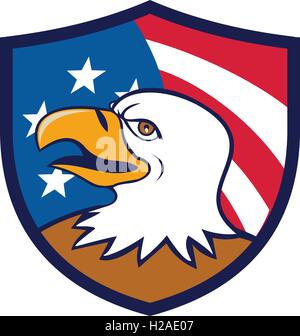 Bald Eagle Smiling USA Flag Crest Cartoon Stock Vector
