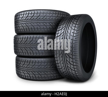 Four tire car on white background (done in 3d rendering) Stock Photo
