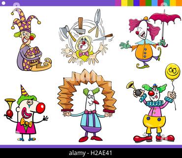 Cartoon Illustration of Circus Clown Characters Set Stock Vector