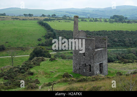 Remains of the engine house of a derelict eighteenth century tin mine on the edge of Dartmoor in Devon UK Stock Photo