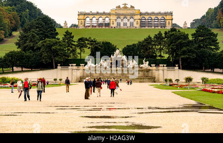 Neptune fountain and Gloriette in the Schonbrunn palace gardens. Stock Photo