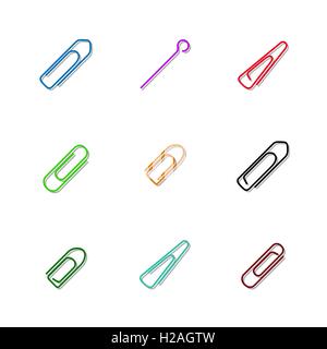 Set of multicolored paper clips, vector illustration. Stock Vector