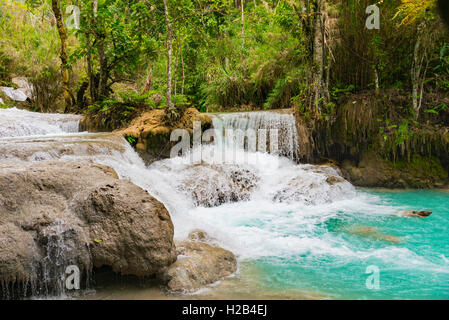 Small waterfall, cascades, Tat Kuang Si waterfalls, Luang Prabang, Laos Stock Photo