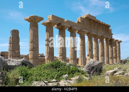 Greek ancient Temple C, Acropolis, Archaeological Park Selinunte, Selinunte, Sicily, Italy Stock Photo