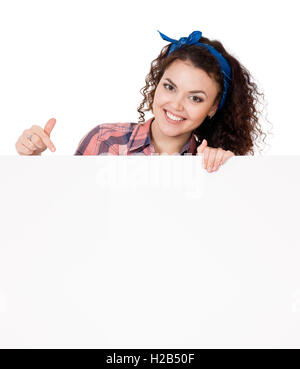 Woman holding signboard Stock Photo