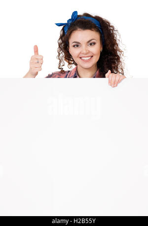 Woman holding signboard Stock Photo