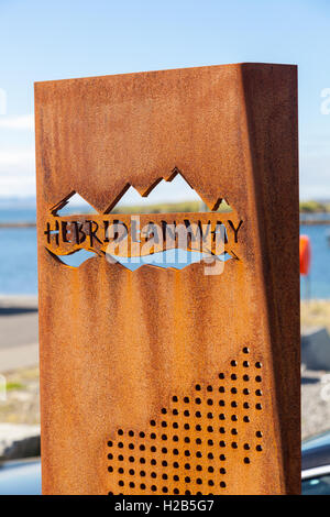 Leverburgh, Isle of Harris, Outer Hebrides, Scotland Hebridean Way sign along the 185 mile route. Stock Photo