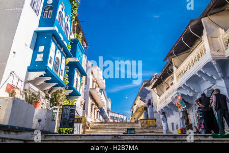 Stairs of pushkar streets in Rajasthan, India Stock Photo