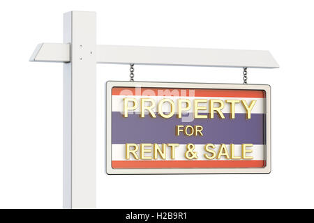 Property for sale and rent in Thailand concept. Real Estate Sign, 3D rendering isolated on white background Stock Photo