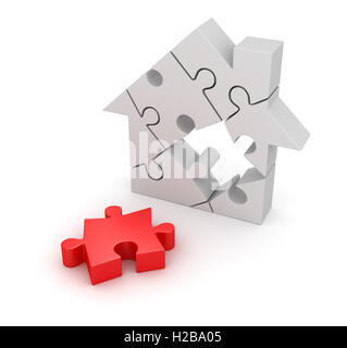 Final piece of house puzzle , This is a 3d rendered computer generated image. Isolated on white. Stock Photo