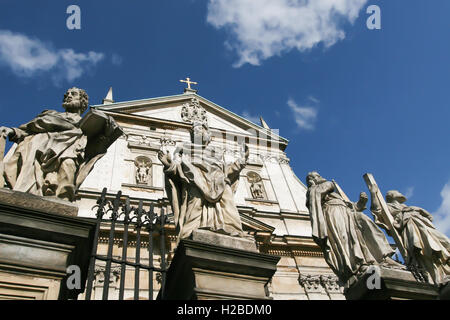 Church of St. Peter and St. Paul, Krakow, Poland. In front of the church are statues of the twelve apostles. Stock Photo