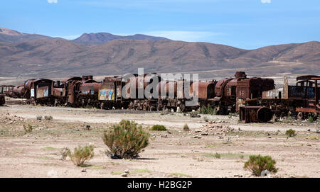 Train cemetery. Uyuni. Bolivia Stock Photo