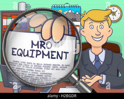 MRO Equipment through Magnifying Glass. Doodle Design. Stock Photo