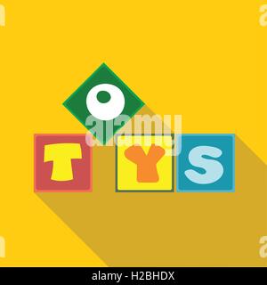 Digital vector toys box letters, over yellow background, flat style Stock Vector