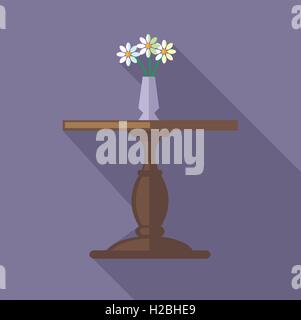 Digital vector flowers in vase on a wooden table, over purple background, flat style Stock Vector