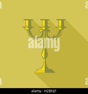 Digital vector candlestick with shadow over dark yellow background, flat style Stock Vector