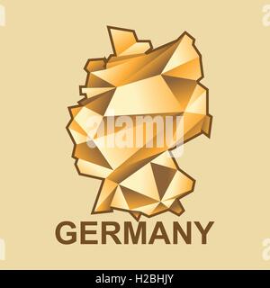 Digital vector germany map with abstract golden triangles and brown outline, flat style Stock Vector