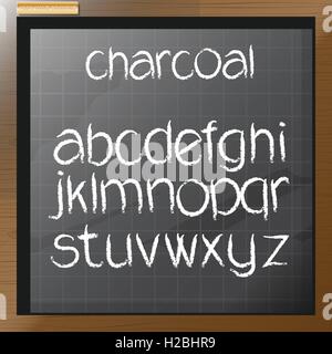 Digital vector charcoal hand drawn alphabet, on a blackboard with grid, flat style Stock Vector