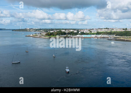 Milford Haven estuary viewed from the Cleddau Bridge at Pembroke Stock Photo