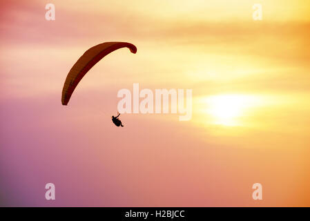 Skydiver flies on background of the cloudy sky Stock Photo