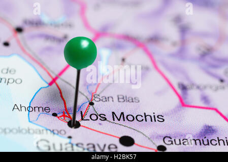 Los Mochis pinned on a map of Mexico Stock Photo