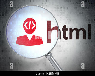 Programming concept: Programmer and Html with optical glass Stock Photo ...