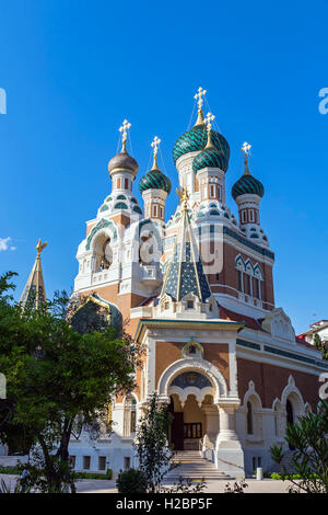 Russian Orthodox Cathedral (Cathedrale Orthodoxe Saint-Nicolas) in City of Nice, France Stock Photo